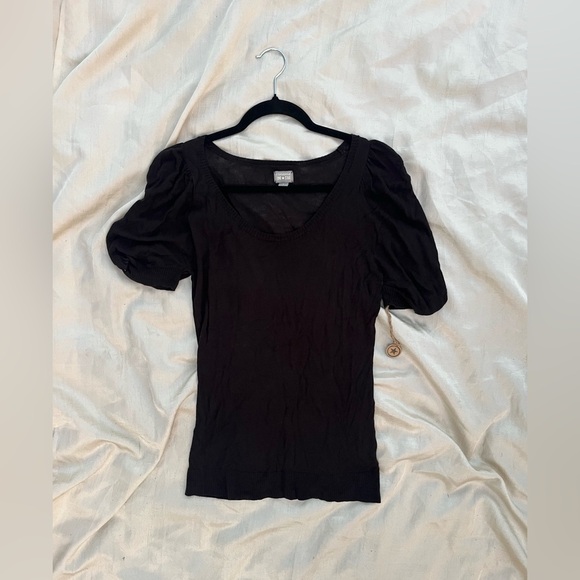 Converse Sheer Black Puff Sleeve Top - Picture 1 of 7